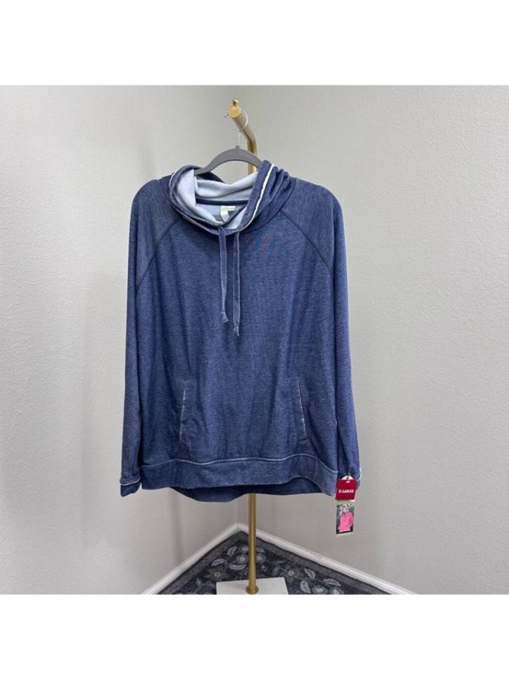 Green Tea Mineral Wash Top Cowl Neck Pullover Sweatshirt w Pockets Womens XL NEW